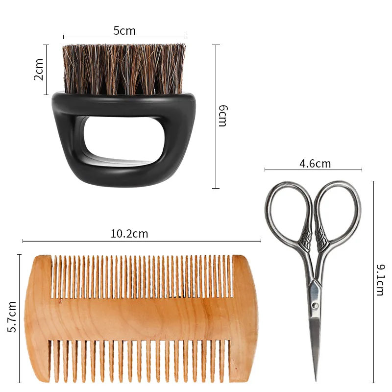 Heren Scheerkwast Set Zwijn Borstelhaar Draagbare Kapper Natuurlijke Baard Borstel Kam Schaar Voor Gezichtsreiniging Styling Tool