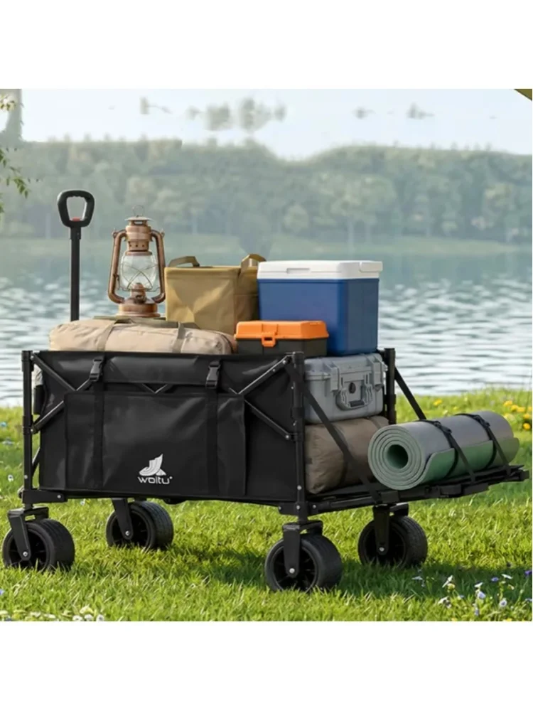WOLTU 150/205L Faltbarer Gartenwagen mit Seitentasche und Getränkehalter, Stahlrahmen-Trolley, Handkarren für Camping und Strand
