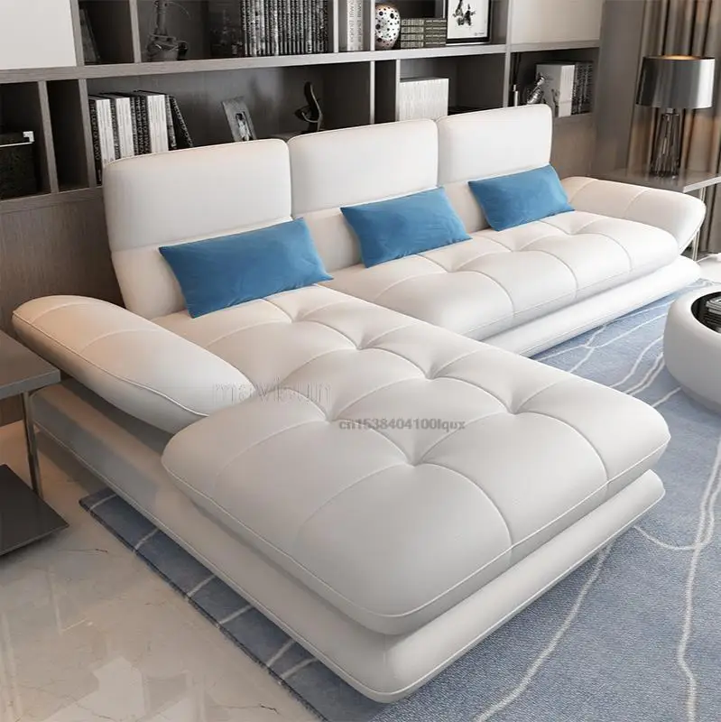 Modern leather sofa combination First layer cowhide size apartment Corner simple living room Nordic leather art sofa