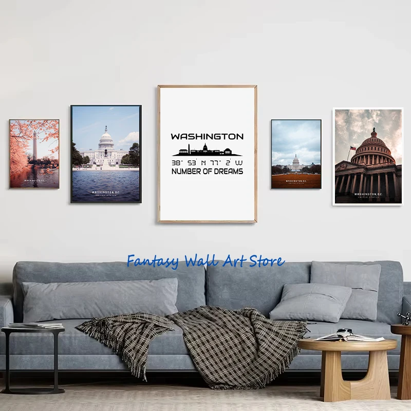 Washington D.C. Travel Poster Canvas Printing American Landscape Washington White House Wall Decor USA Traveling Wall Art Decor