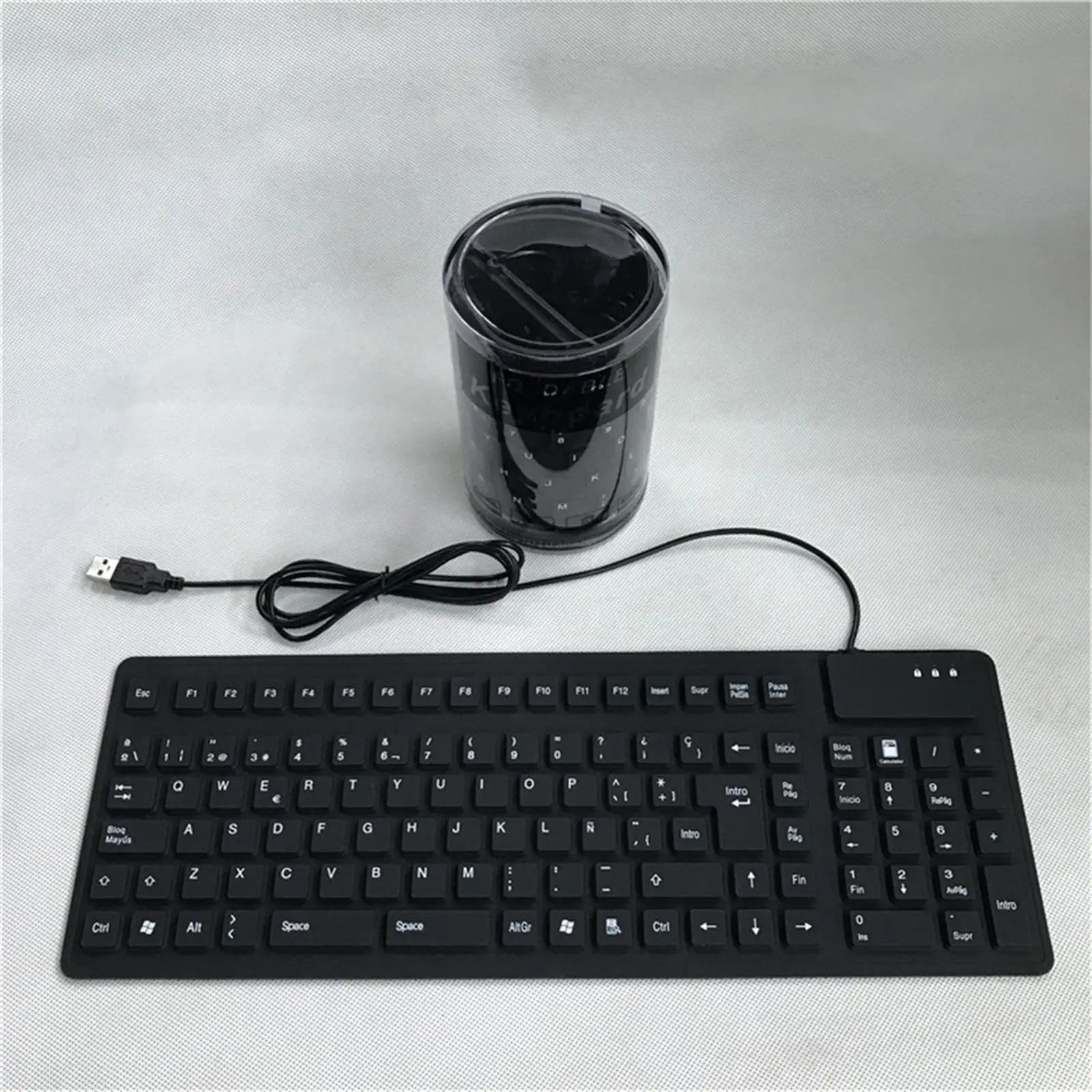 Foldable 10 USB Spanish Keyboard Rollup Keyboards for Desktop Computer Laptop Black