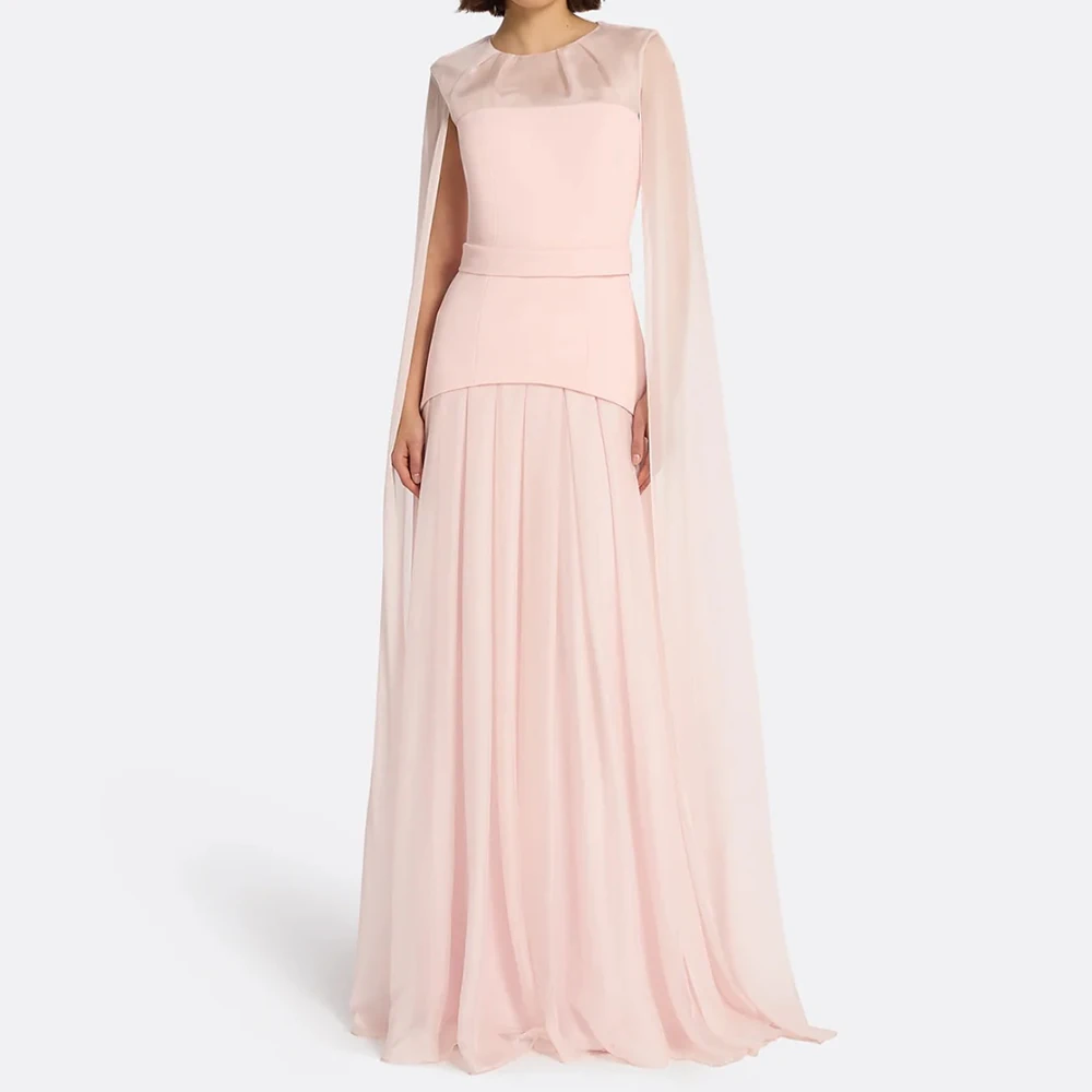 

Customized A-line Evening Dresses Floor-length O-neck Sleeveless Prom Gown Simple Fashion Stole Draped Casual Party Gown