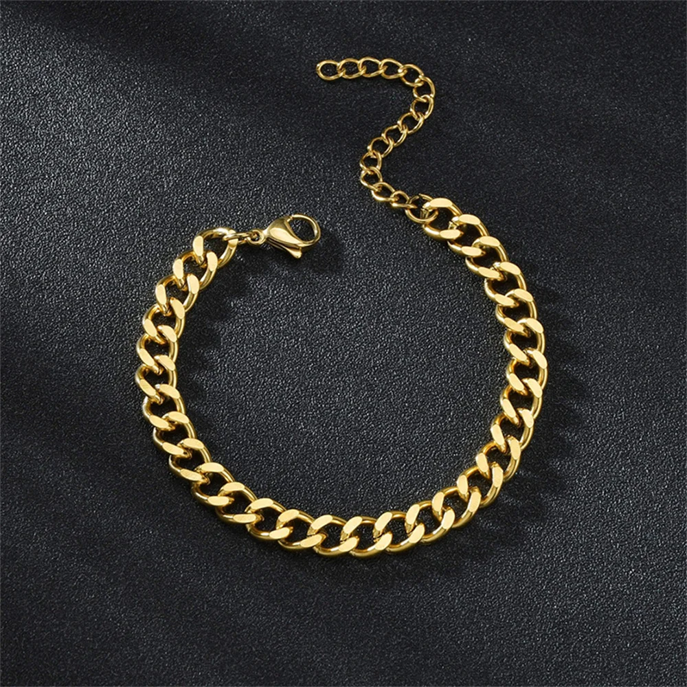 Hip-Hop Edelstahl Kubanische Gliederkette Armband für Frauen 3 5 7 mm Einfaches Edelstahl Herren Armband Goldfarben Schmuck – Detail 10