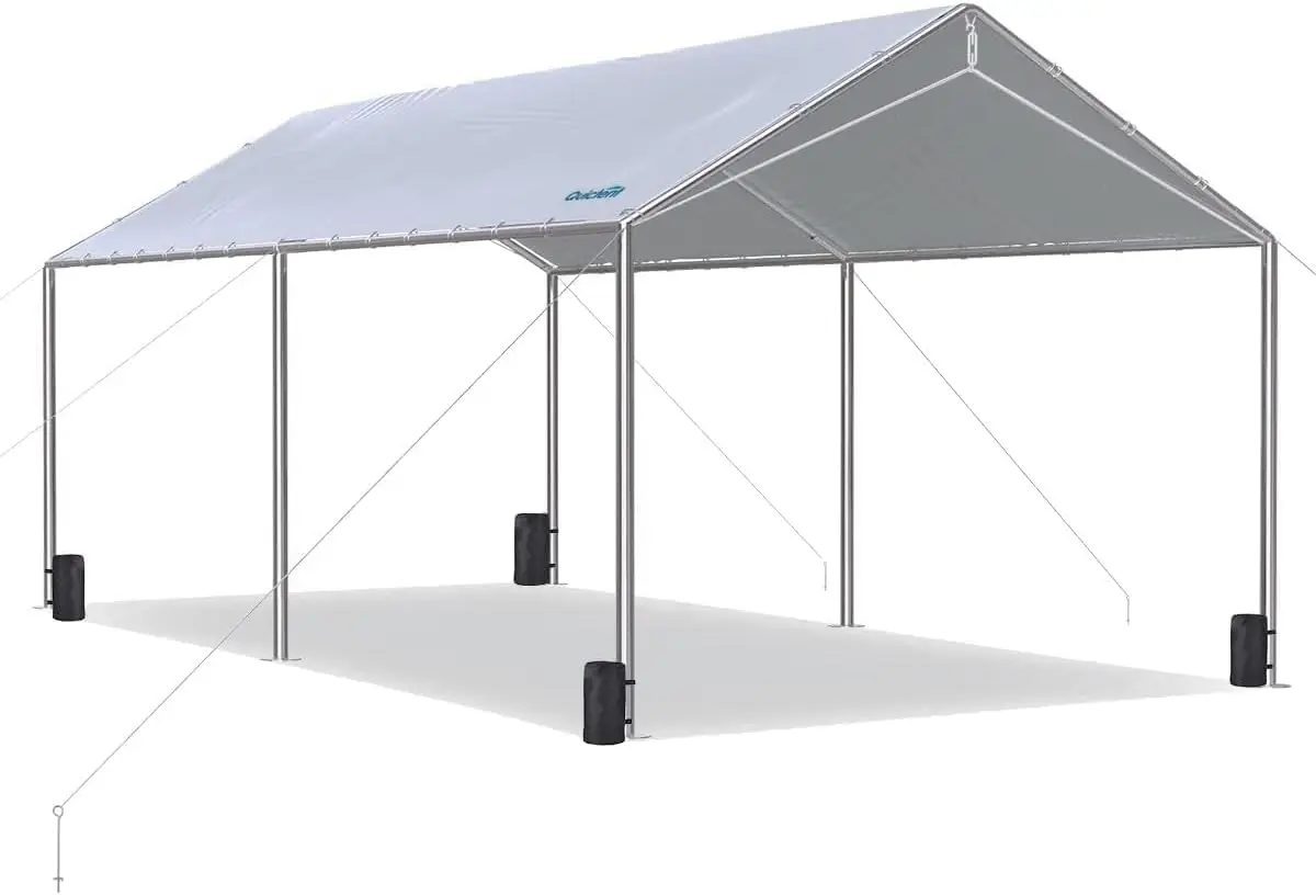 10x20 ft Heavy Duty Car Canopy Galvanized Frame Carport Outdoor Party Tent Boat Shelter with 3 Reinforced Steel Cables