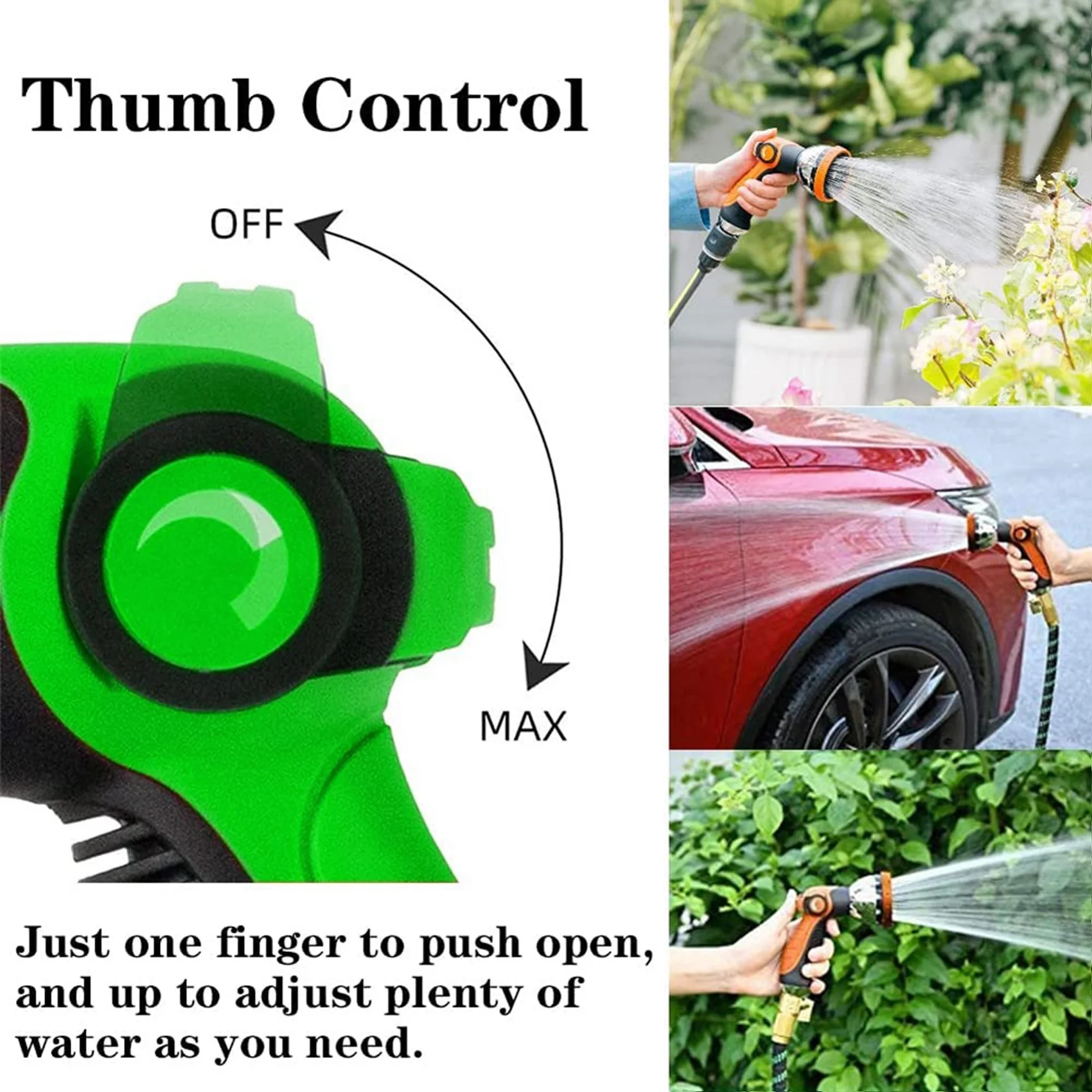 A21I-Garden Hose Nozzle Spray Nozzle,10 Hose Metal Duty Watering Patterns Thumb Control On Off Valve Water
