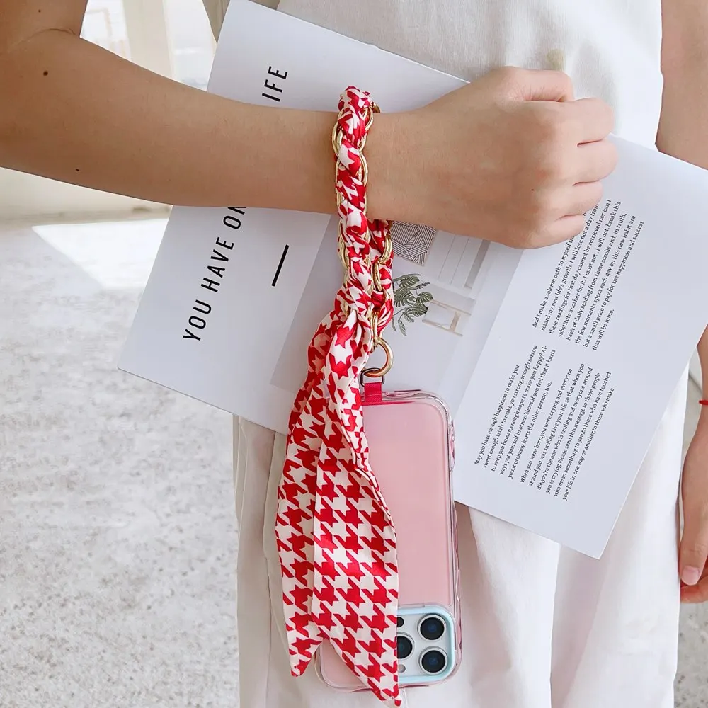 Modisches Seidenschal-Telefon-Lanyard mit abnehmbarem Handschlaufe, Seidenseil, Schlüsselanhänger, Ring, Kordel, Patch, Telefonhalter, Hängekette