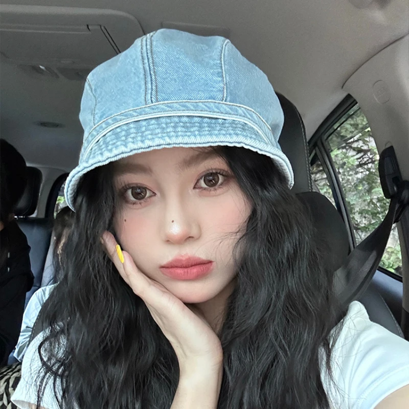 Ins Popular Retro Denim Short Brim Bucket Hats for Women and Men Spring Summer Travel Versatile Sunscreen Personality Stack Cap