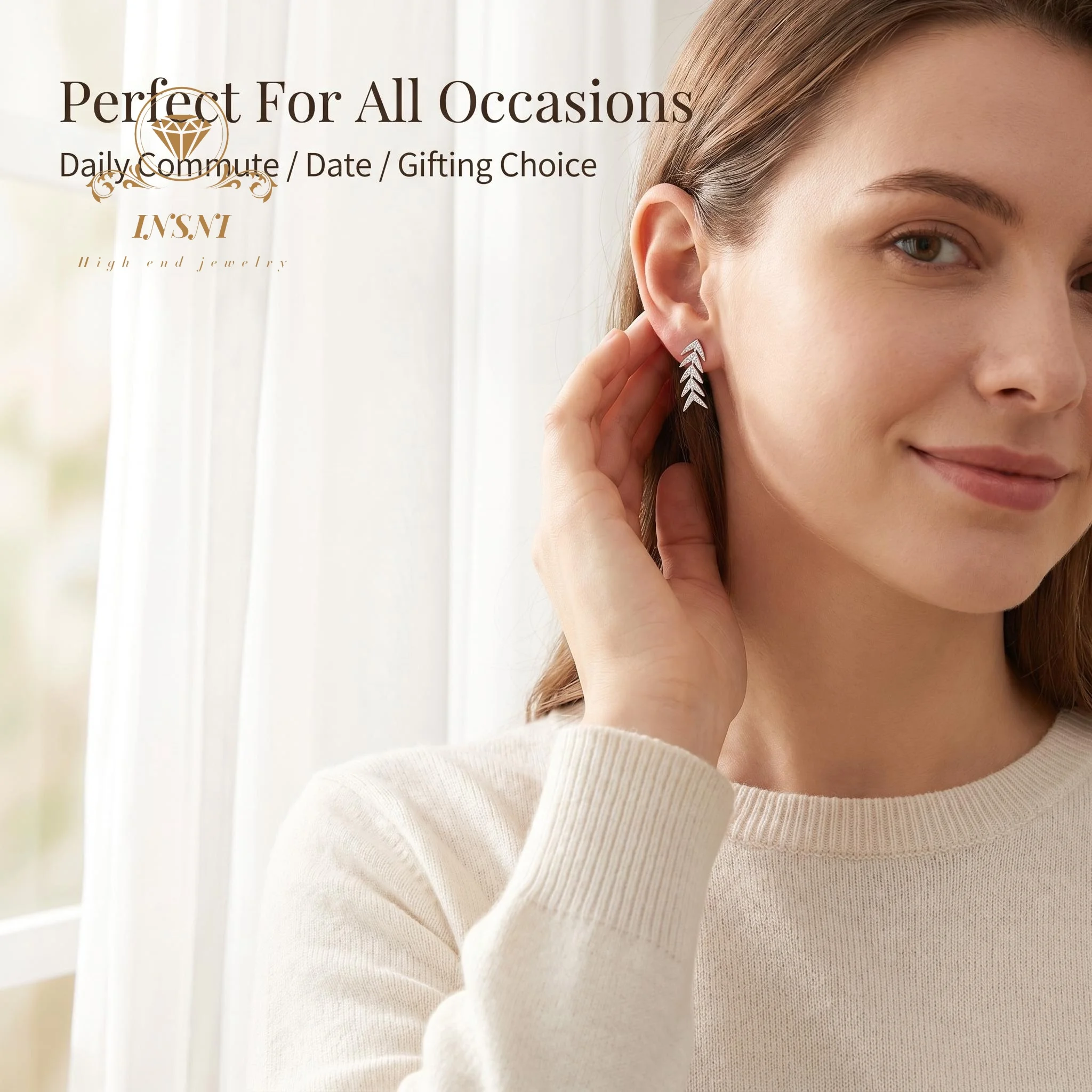 S925 Sterling Silver Stud Earrings Fringed Arrow Fishing Bone Premium Earrings Body Moissanite Affordable Light Luxury Jewelry view 6