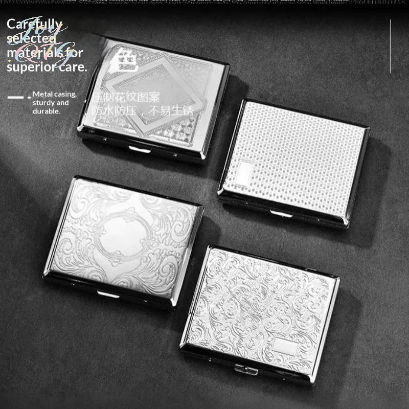 Hot Sale Stainless Steel Embossed Portable Cigarette Case Metal Cigarette Box Fashionable Creative Flip Wallet Storage Box