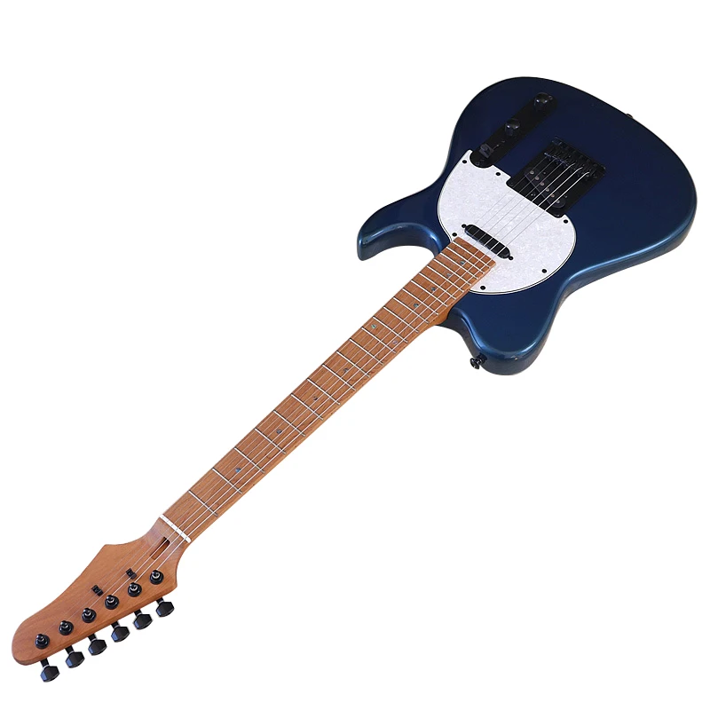 High Gloss 6 String TL Electric Guitar 39 Inch Roasted Canada Maple Neck Solid Basswood Body Metallic Blue