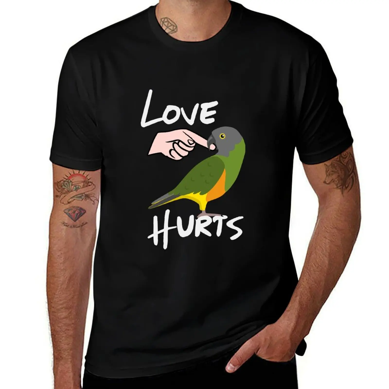 

Love Hurts Senegal Parrot Biting Finger T-Shirt t shirts for man pack cotton man t shirts for men man graphic t shirt T-shirt