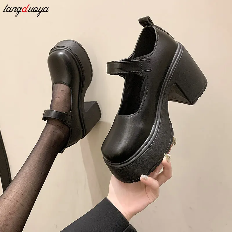 

Pumps Shoes High Heels New Lolita Shoes 2023 Women Buckle Leather Shoes Women Fashion Girls Platform Flats Mary Jane Shoes