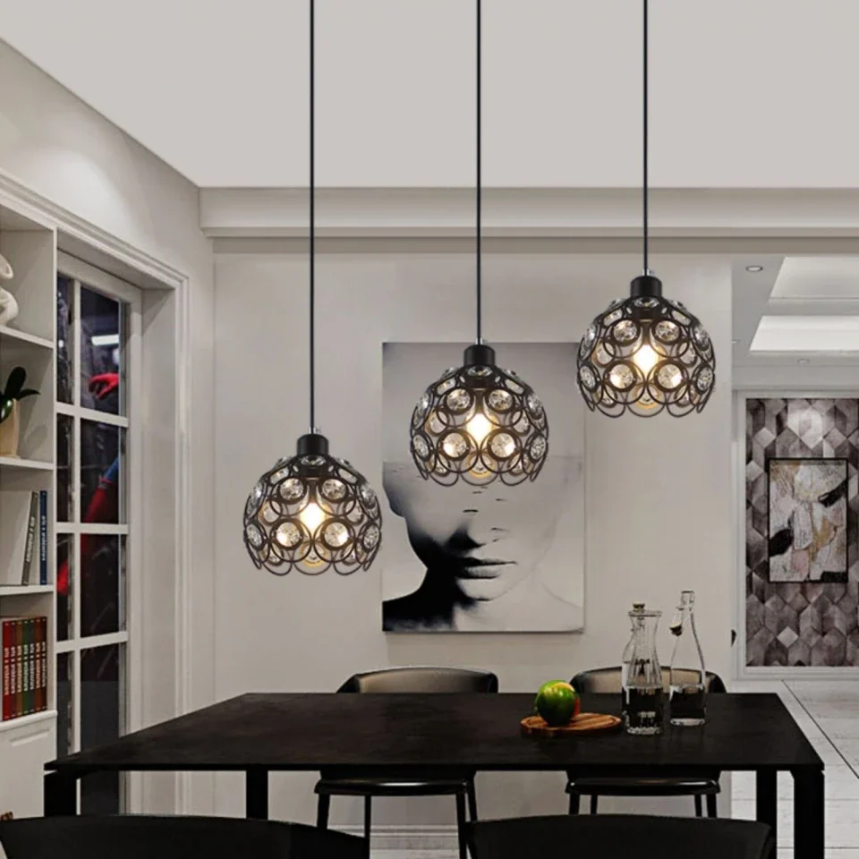 

Modern Simple Iron Crystal Style Pendant Light Dining Room Cafe Table Clothing Store Lamps Home Decor Balcony Kitchen Chandelier