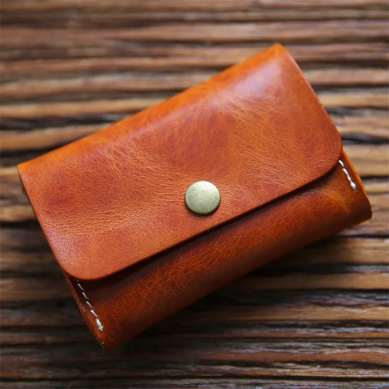 Zency Handmade Retro Vegetable Tanned Leather Small Card Case Men Women Head Layer Cowhide Wallet Coin Purse Business Card Bag