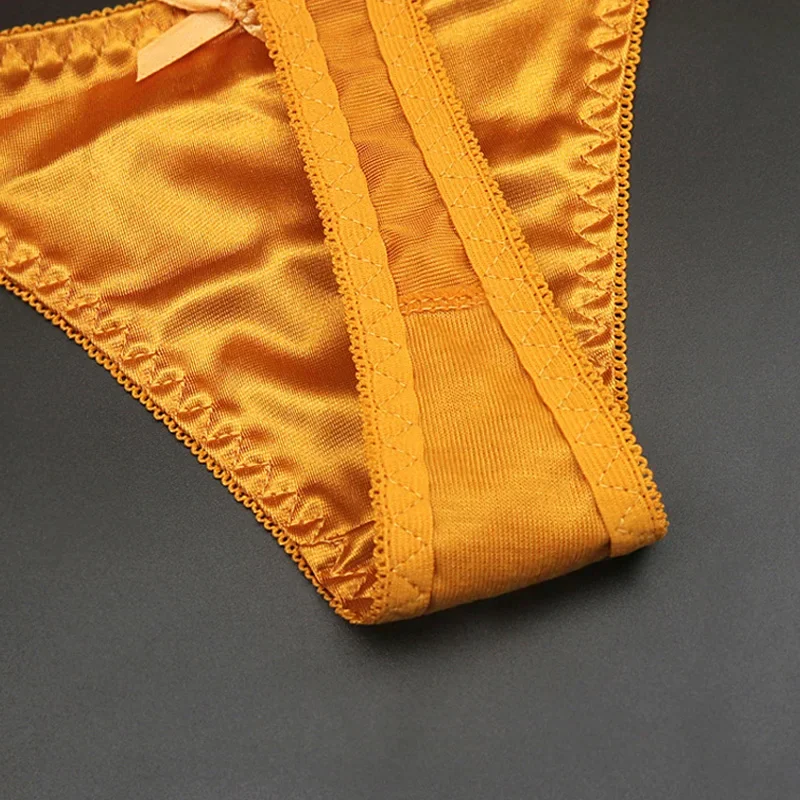 Tanga fina y sedosa para mujer, ropa interior sexy de seda helada, cinturón brillante, lencería de tiro bajo de encaje con doble correa, 1 ud.