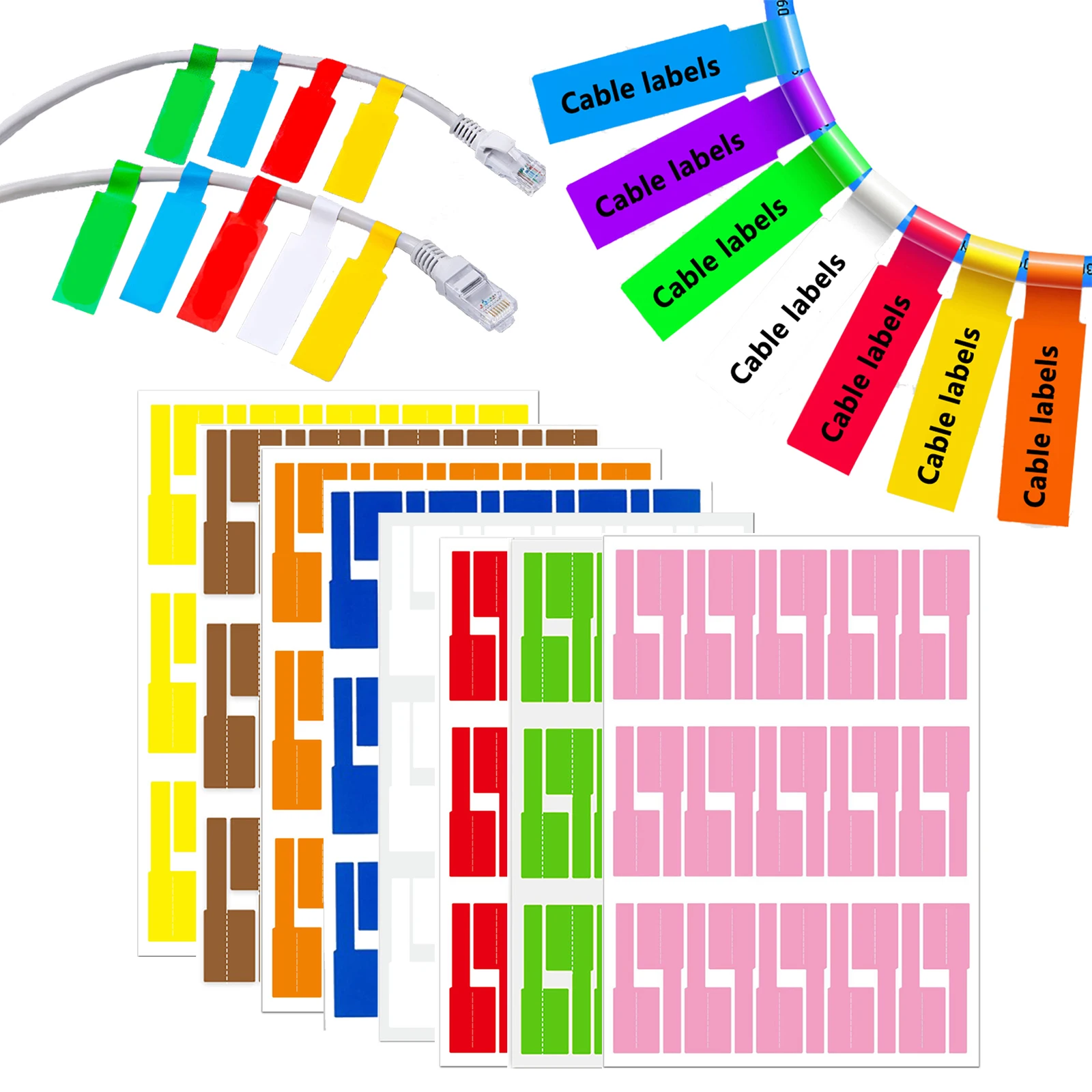 240 Pcs Cable Labels Tags for Cable Management Colorful Waterproof Cord Labels Tags for Wire Labels Self Adhesive Tear Resistant