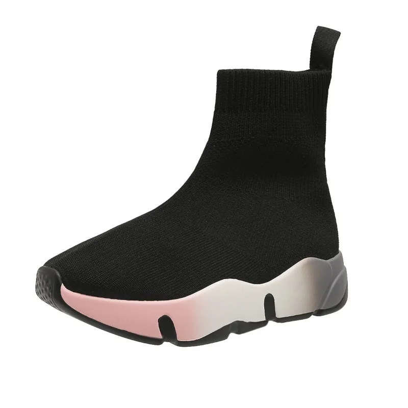 Women Platform Sneakers Black Lightweight Socks Boot Fashion Knitted Breathable Sports Shoe High Top Elastic Fabric Casual Shoes