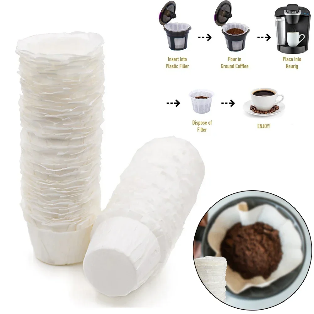 

100pcs Disposable Paper Filters Cups Replacement White Coffee Filter Paper Pod for Keurig Capsules Coffee Filters Accessories