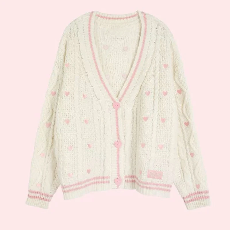 

TS Lover Cardigan Pink Heart Embroidery Heart Button Up Knitted Jacket Oversized Tops Women Unisex TayTay Sweater Valentine Gift