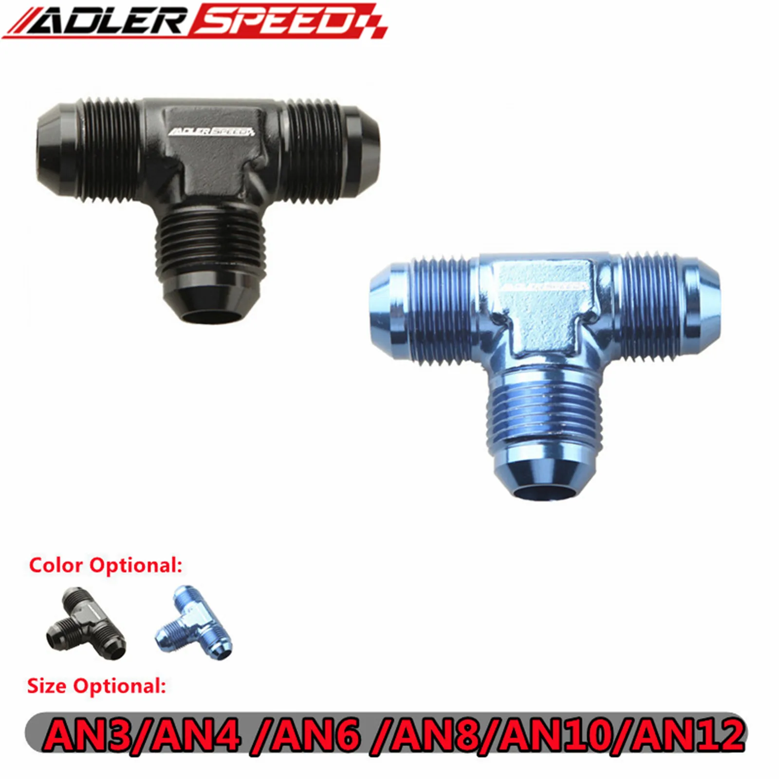 Universal AN3/4/6/8/10/12 paduan aluminium benang laki-laki kaus Union T pipa selang bahan bakar adaptor Fitting hitam/biru