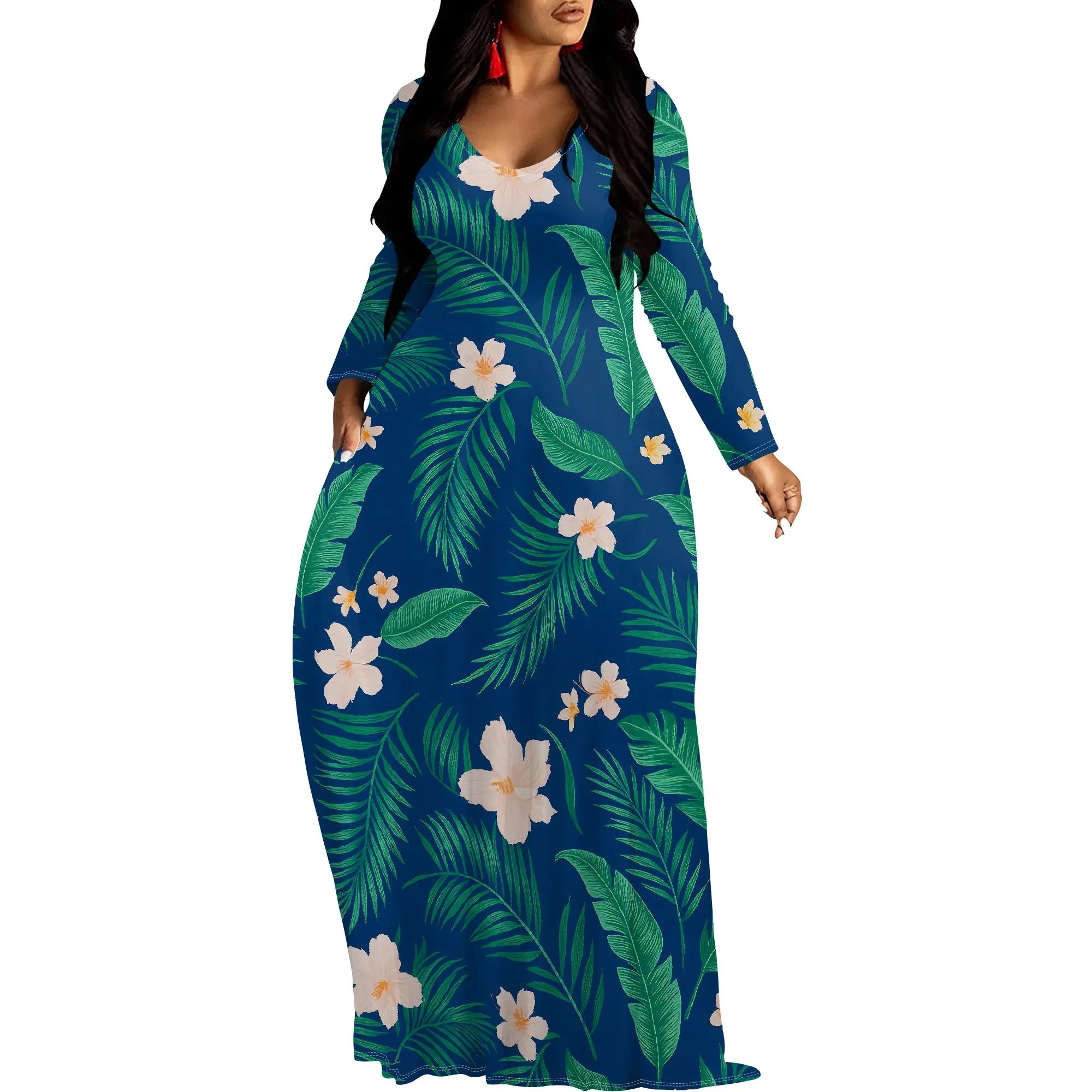 

Women's V Neck Maxi Dress Ruffles Full Sleeve Floral Dresses Wedding Guest Sundress with Belt