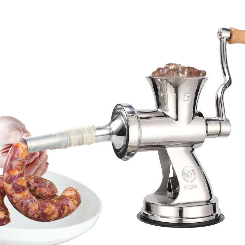 Hand Operated Meat Grinder Multifunctional Kitchen Appliance 304 Stainless Steel Home Manual Sausage Stuffer Mincer (Col