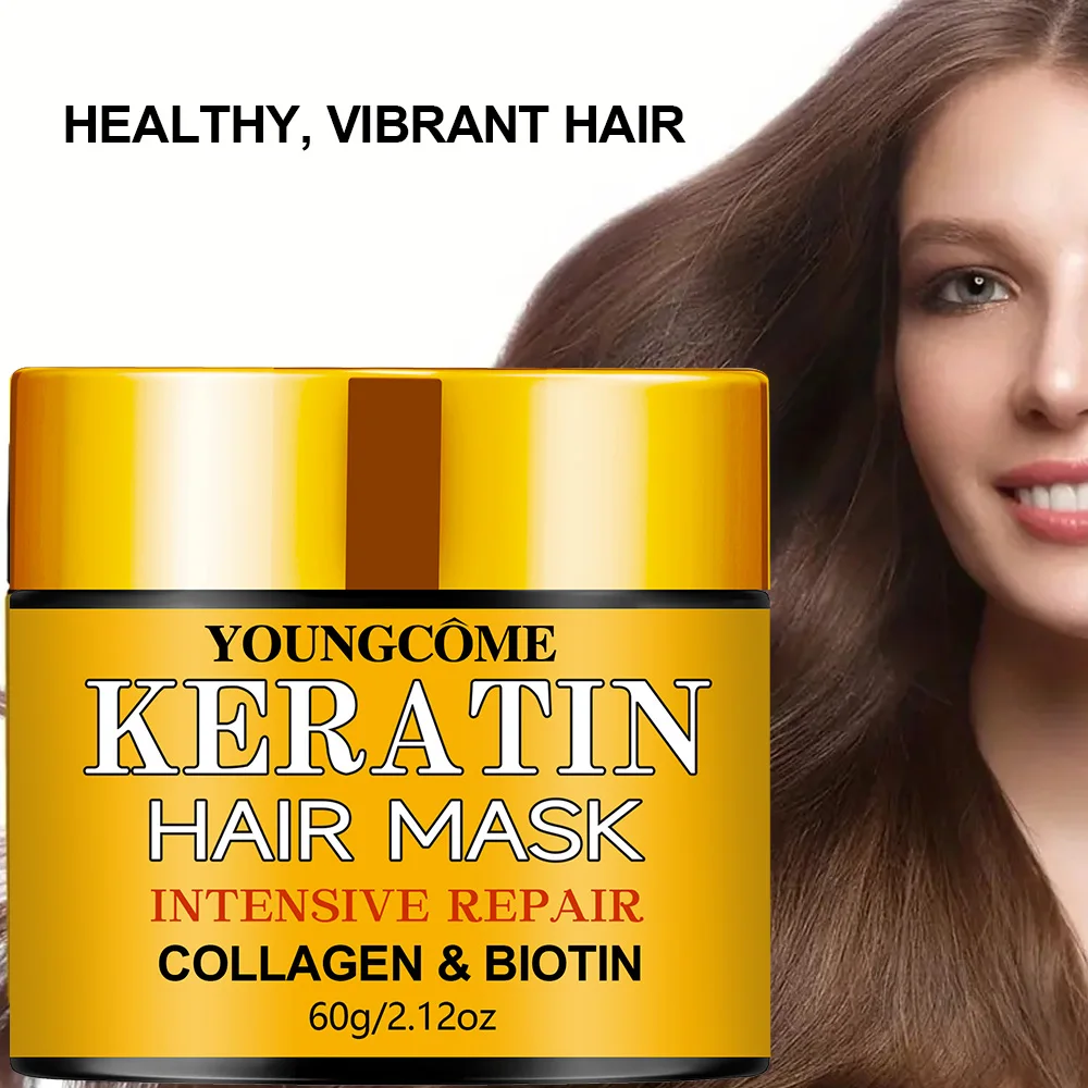 Biotin Collagen Keratin Hair Mask for Dry Damaged Hair, Deep Repair Conditioning Treatment with Nourishing Essential Oils