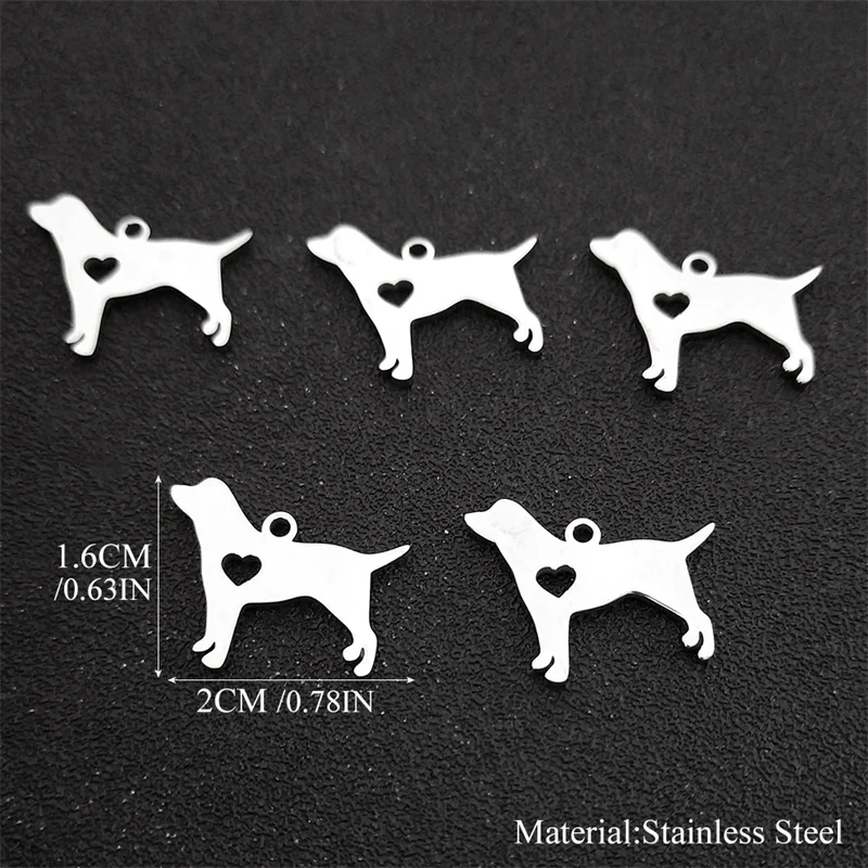 Cute Heart Dog Puppy DIY Making 5PCS Small Charm Stainless Steel Silver Color Animal Charm Pendants Accessories Jewelry 1928-4