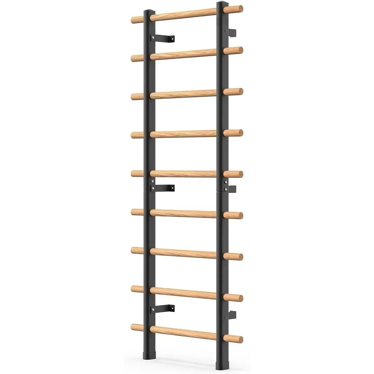 บาร์โหนไม้, บันไดสวีเดนสำหรับฝึกแขวนตัว พร้อมแท่ง 9 แท่งเพื่อการฝึกที่เป็นเชิงกลยุทธ์, สำหรับใช้ในบ้าน, โรงยิม, โรงเรียน และคลินิก, สีดำ