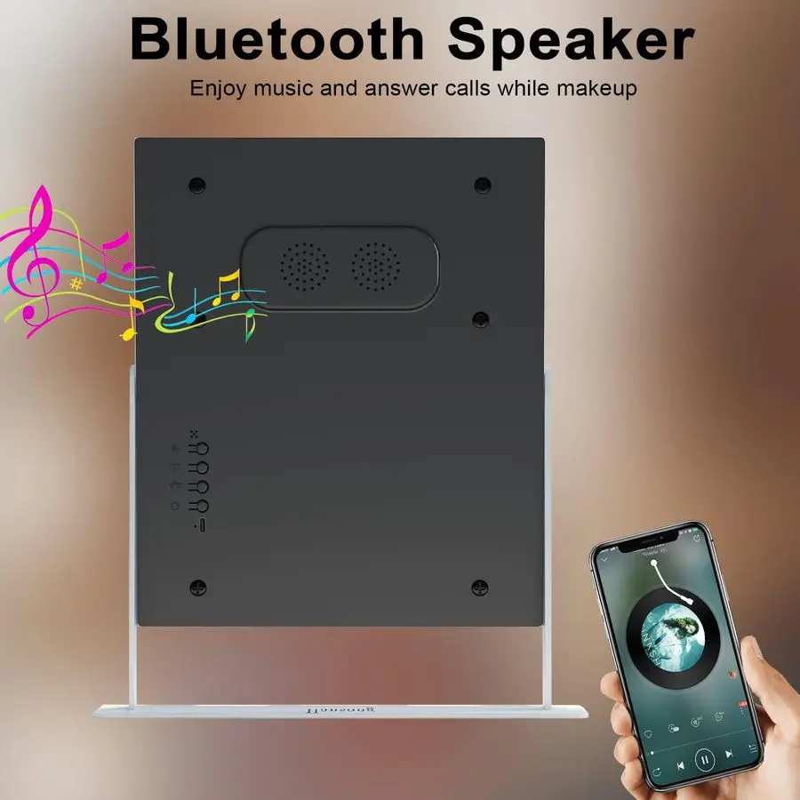 Beleuchteter Kosmetikspiegel mit Bluetooth-Lautsprecher und kabelloser Lade-Make-up-Spiegel mit Lichtern, 9 dimmbare Glühbirnen, beleuchteter Make-up-Mir
