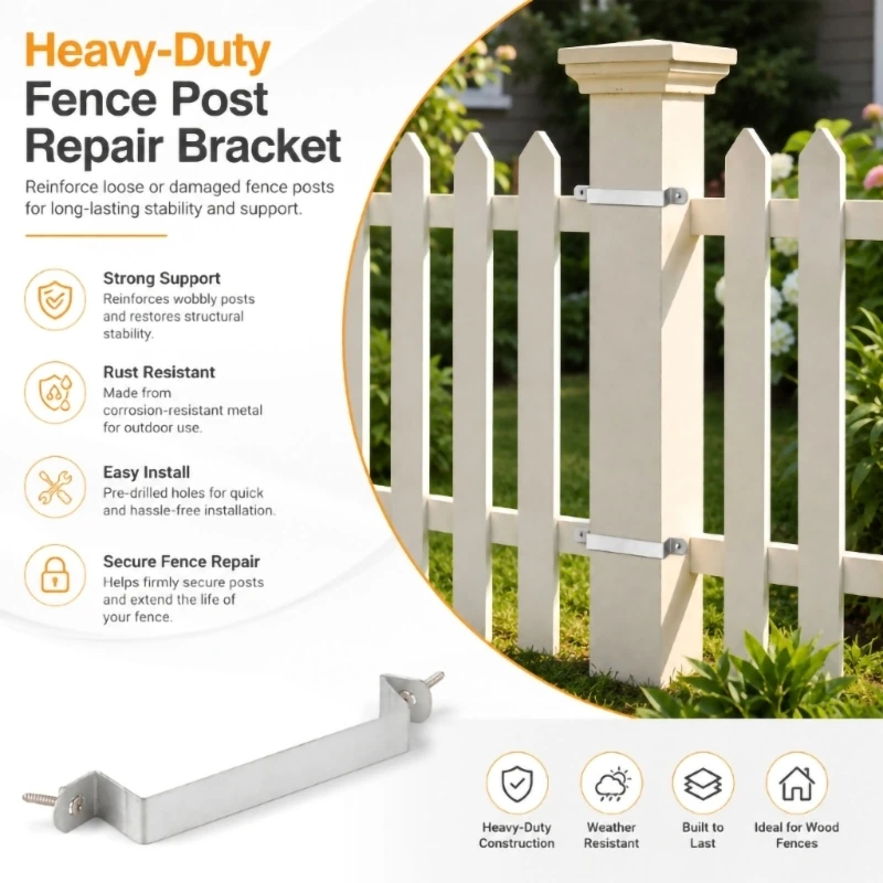 Fence Post Repair Metal Reinforcement Hardware with Mounting Holes, 30 Count Set for Yard Fence Repair, Farm Fence Use, 87HA
