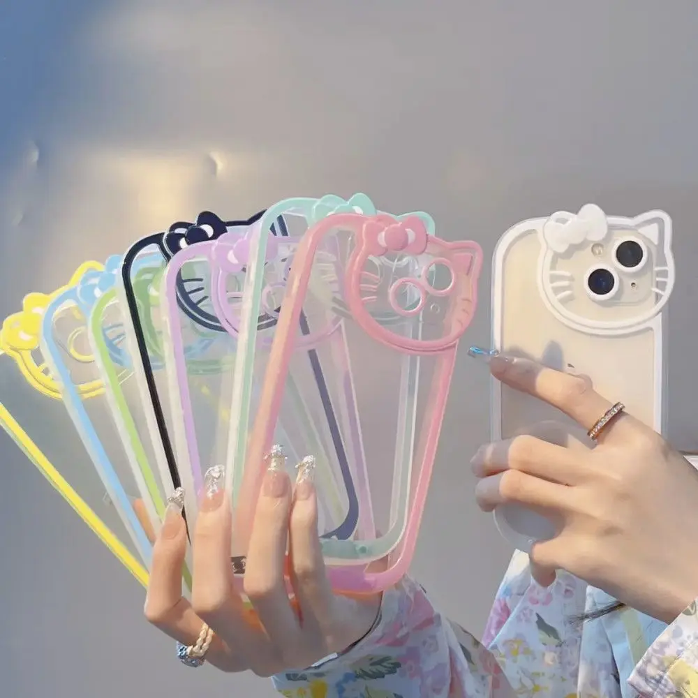 Sanrios HelloKittys Ear ClearPhone Case for Iphone 14 Plus 13 12 11 Pro Max Xs Max Xr 7 8 Plus Kawaii Anime Y2K Shockproof Cover