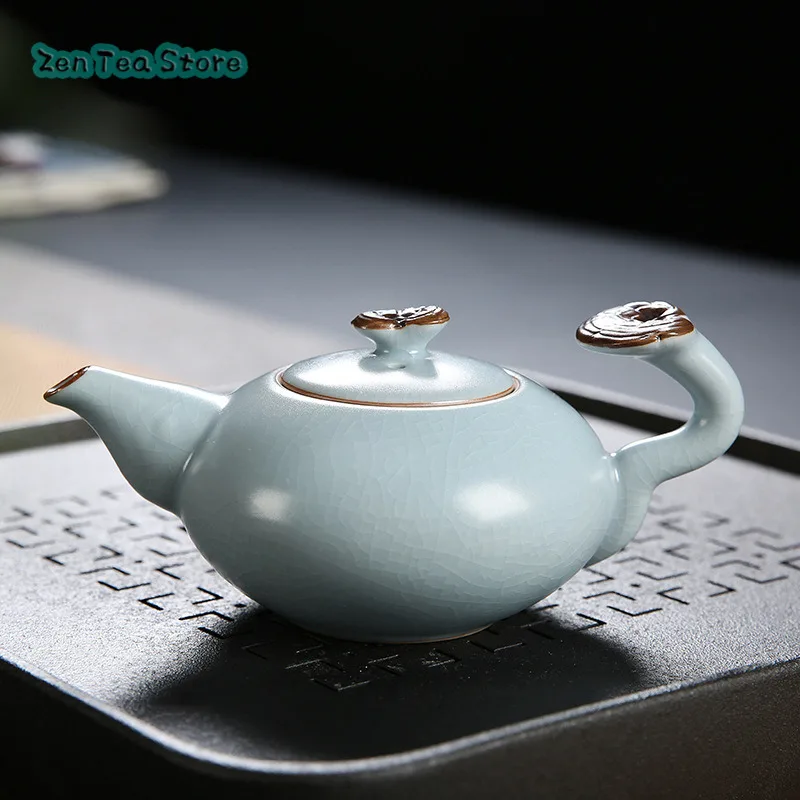 Ganoderma Lucidum Ru Kiln Teapot Open Piece Can Raise Pure Manual Large Single Pot Home Tea Infuser Ceramic Kung Fu Tea Set