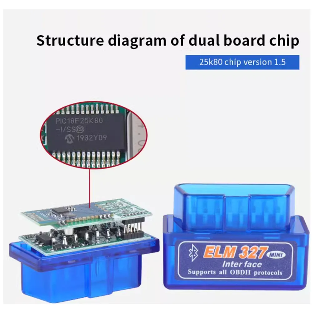أداة قارئ كود مزدوج صغيرة بين الوجه ، رقاقة Firmware ، ELM327 V1.5 ، OBD2 ، 2cb ، PIC18F25K80