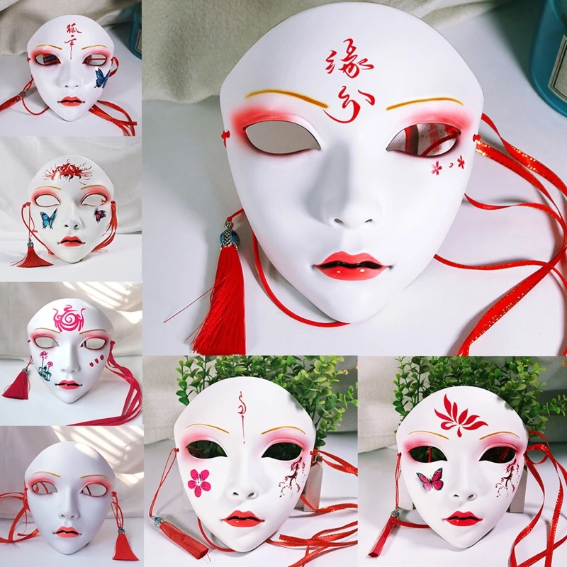 Mask Plastic Cosplay Beauty Mask Full Face Chinese Hand-painted Decor Halloween Female Masks For Women Masquerade