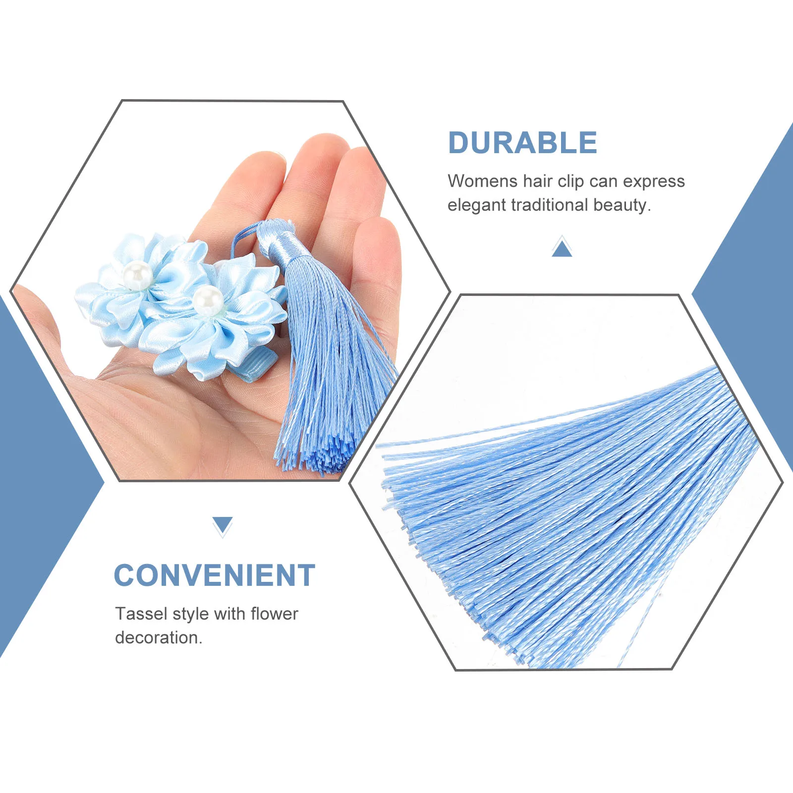 

2pcs Flower Hair Clips with Tassels Blue Color Accessories for Women Girls Kids Wedding Party Prom Banquet Daily Hairstyling