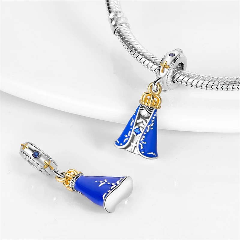 925 Sterling Silver Nossa Senhora Aparecida Dangle Cross Charms Pendants Fit Qikaola Original Bracelets DIY Jewelry For Women