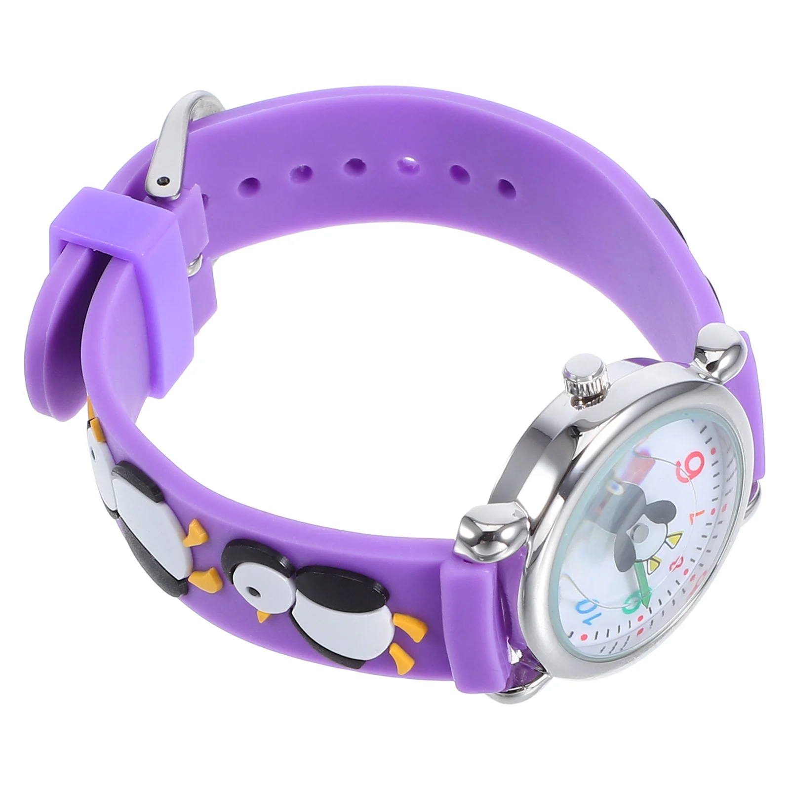 'S Penguin Watch Cute Cartoon Digital Waterproof Purple Dial Wristwatch For School Students