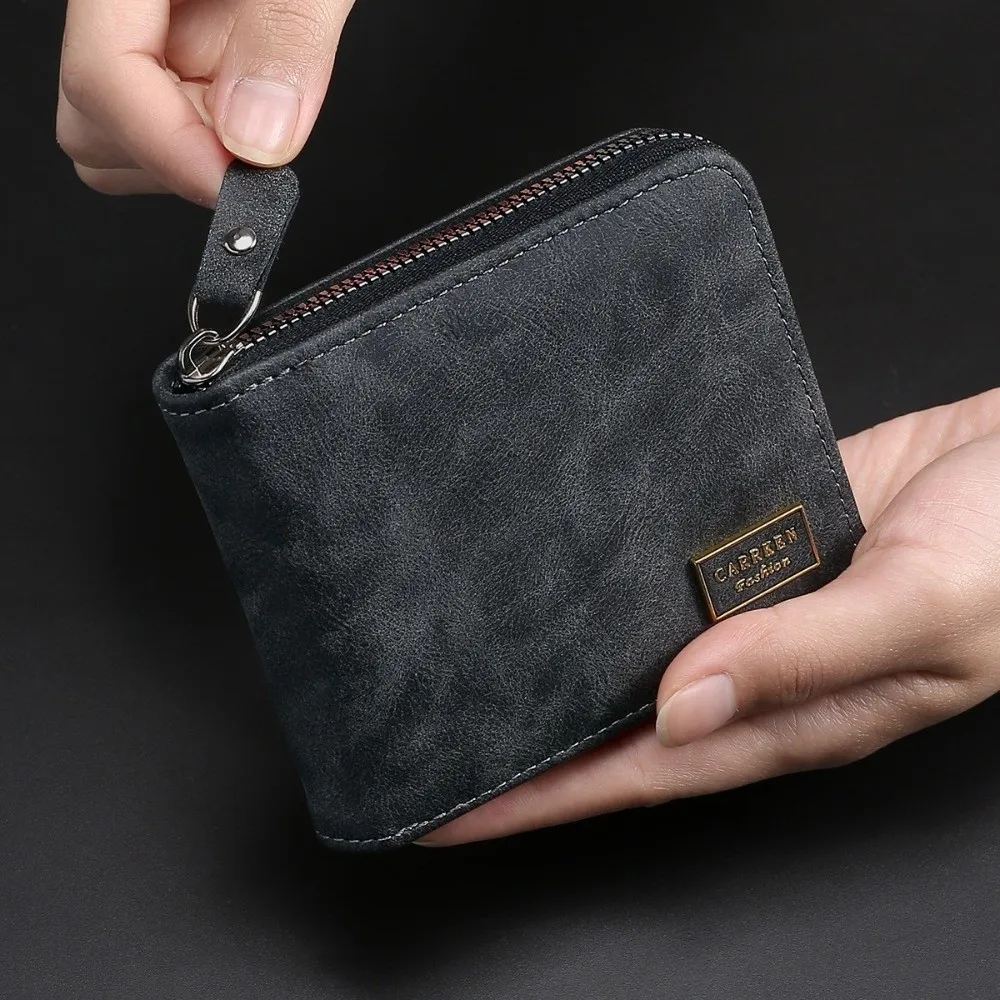 

Casual Multi-position Men's Short Wallet Thin Large Capacity PU Leather Coin Purse Multi-function Zipper Card Holder Outdoor