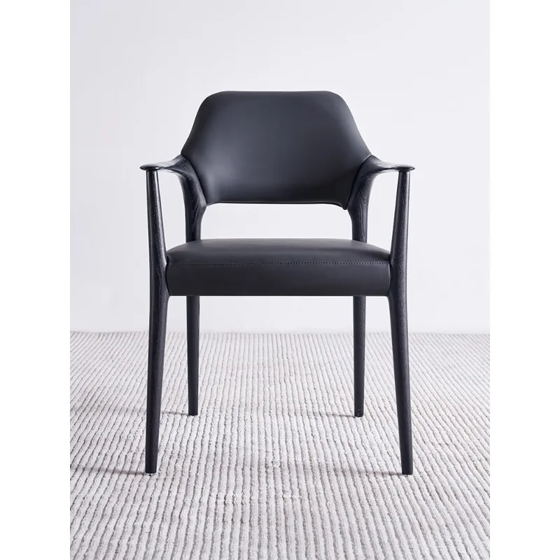 

Leather dining chair medieval master seat tea chair light luxury high-end armrest back chair high-end hotel villa