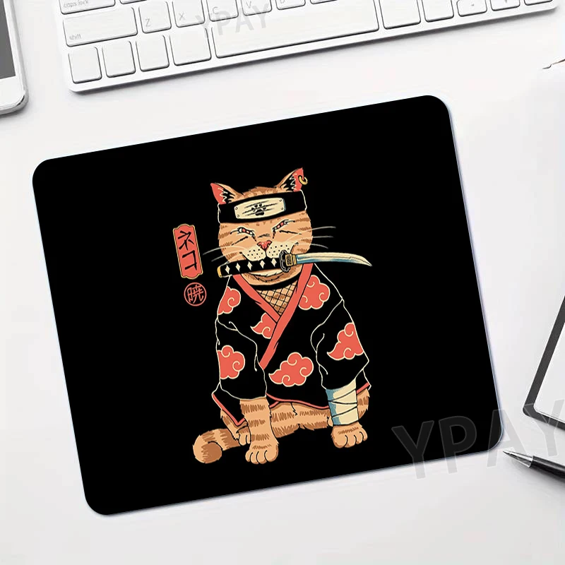 Small Mousepad Japan Cat Mousepads Keyboard Mat Deskpad Samurai Neko Desk Mats Company Black Mouse Pad For Gift