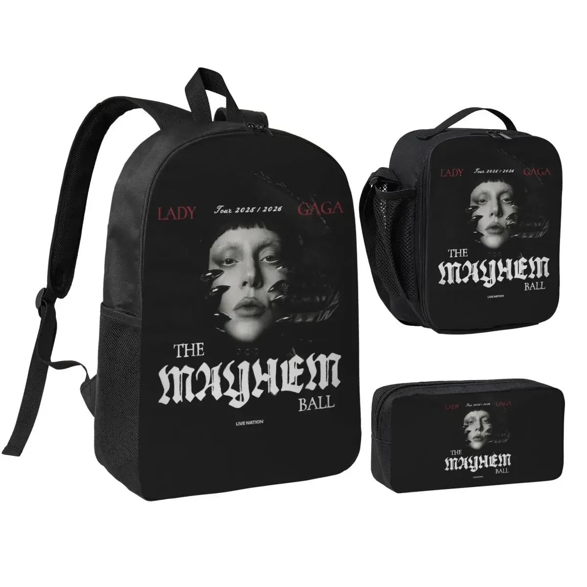 Lady Gaga Mayhem New Album Backpack Student BookBag School Bag Shoulder Bags 3ps Insulated Lunch Bag Pencil Case