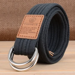 Canvas Men Belt High Quality Unisex Double D-ring Buckle Waistband Casual Canvas Female Belt Fabric For Jeans Waistband