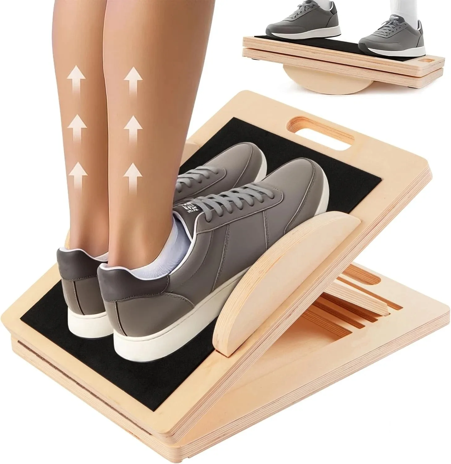 3-in-1 Holz-Schrägbrett für Kniebeugen mit 5 Verstellbaren Stufen, Wadenstrecker und Schrägbrett für Physiotherapie und Achillessehnen-Rehabilitation