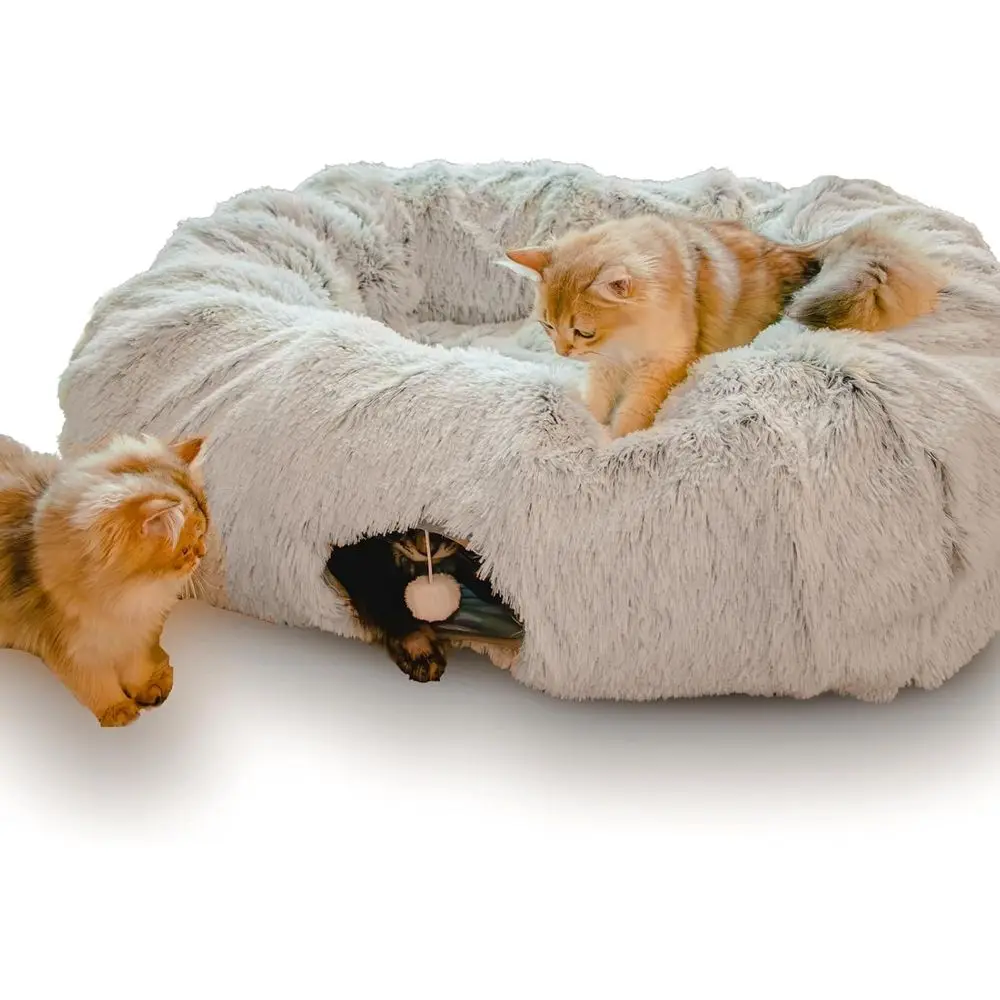 

Cat Tunnel Bed or Indoor Peekaboo Cat Cave Donut with Center Mat