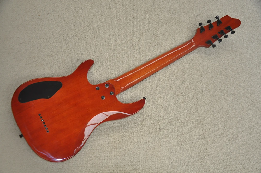 7 Strings Golss Black Electric Guitar with 24 Frets,Rosewood Fretboard,Flame Maple Veneer,Customizable