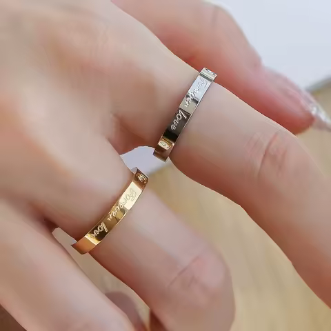 Stainless Steel Gold/ Silver Color Forever Love Zirconia Finger Ring for Women Size 5-10# Wedding Band Engagement Jewelry Gifts