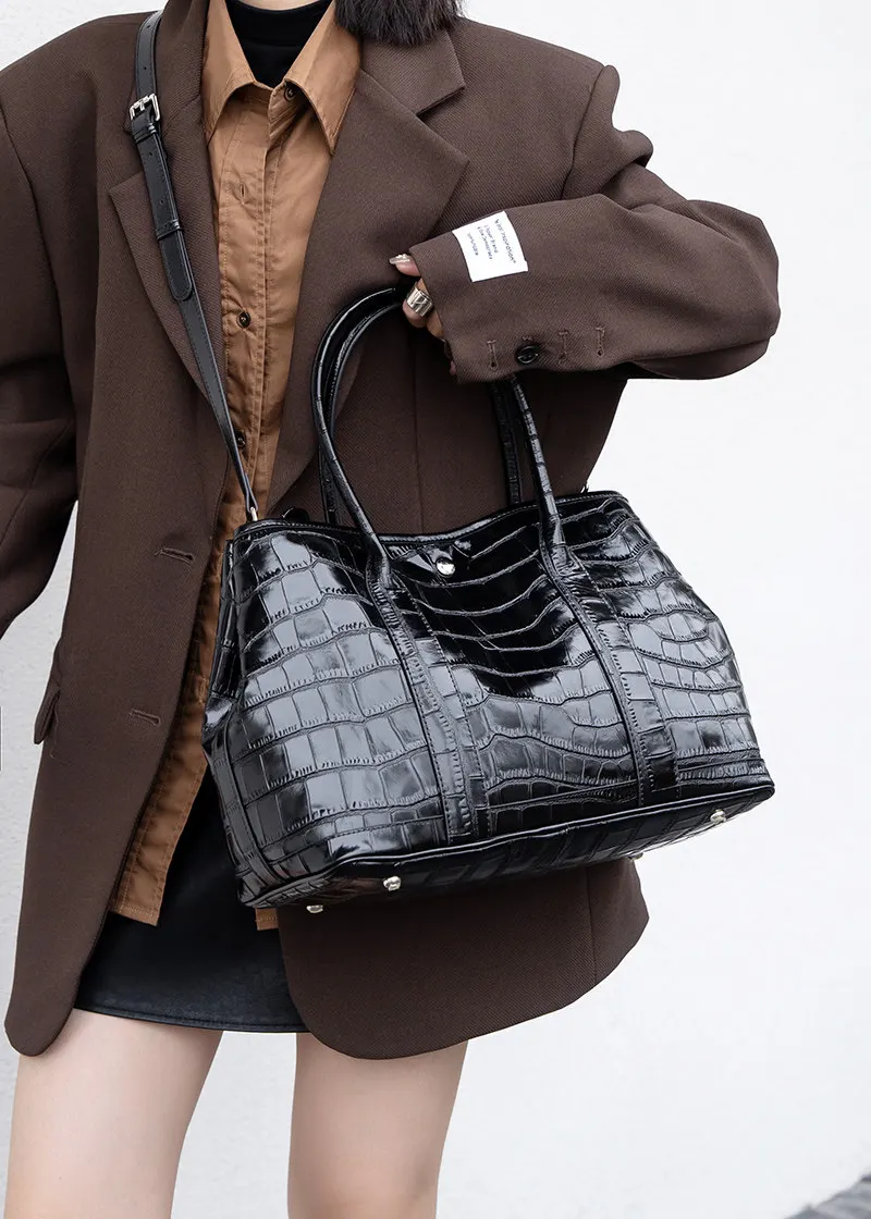 Bolso de mano Aidrani para mujer con estampado de piel de cocodrilo, bolso de cuero de vaca genuino con asa superior, bolso de diseño para llevar al hombro, ideal para el trabajo, la oficina, fiestas y el uso diario.