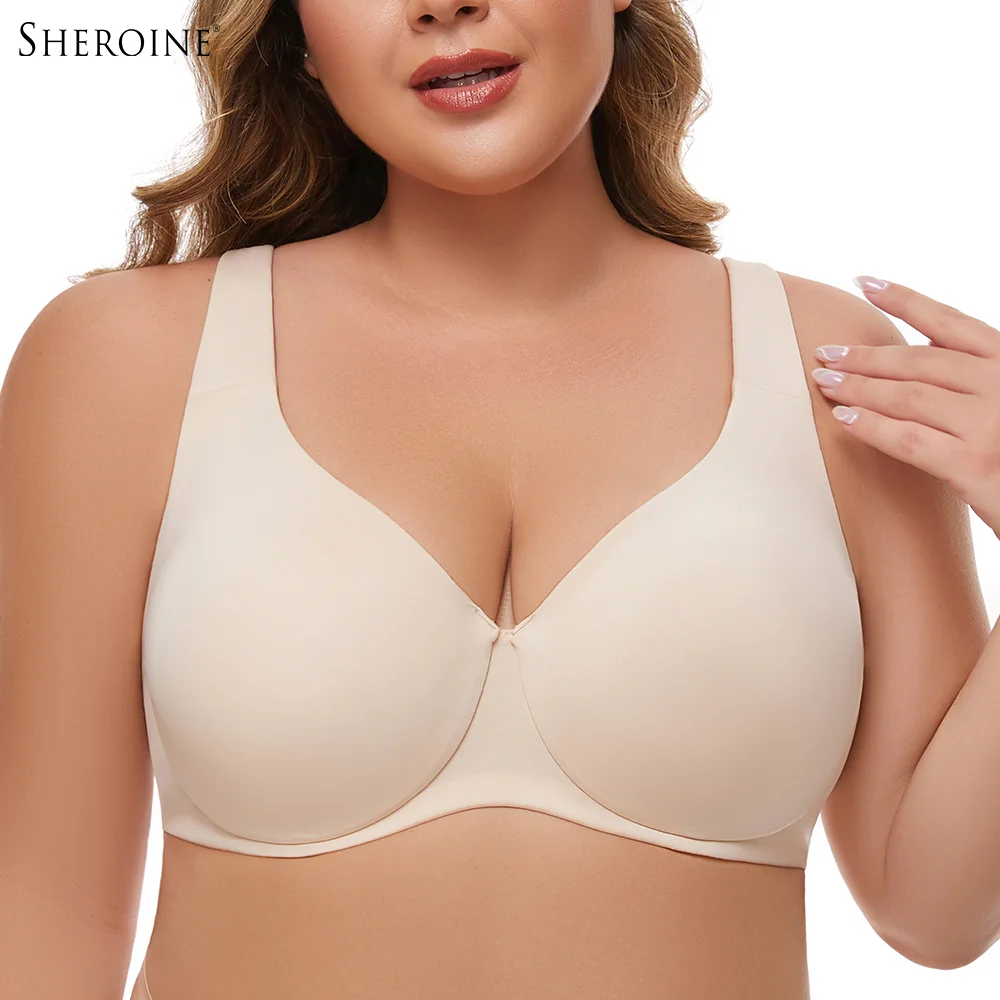 

Sheroine Plus Size Underwire Bra Minimizer, Full Coverage Seamless Unlined Bras for Women Unpadded Everyday Support Comfort
