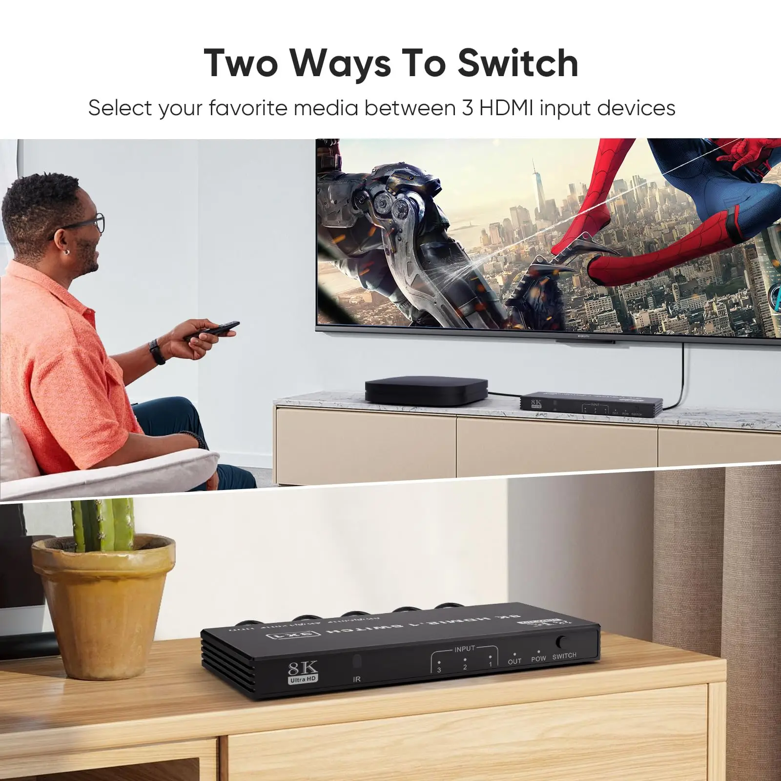 HDMI Switch 3/4/5 in 1 Out 8K@60Hz,HDMI Splitter with Remote 3/4/5 Port Switcher Selector Box Support 3D CEC HDR HDCP2.3 PS5/4/3